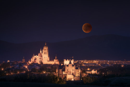 Segovia with Blood Moon