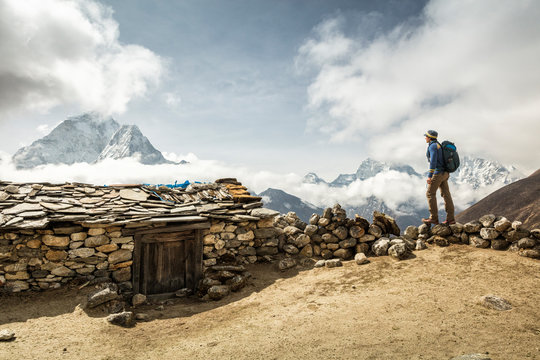 Backpacker in Himalayas
