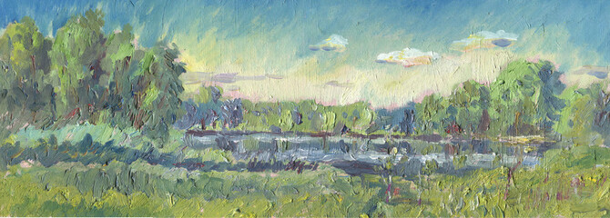 lake on a summer day painting