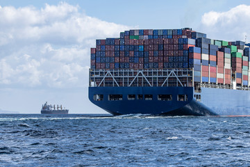 Spain, Andalusia, Strait of Gibraltar, Cargo ship