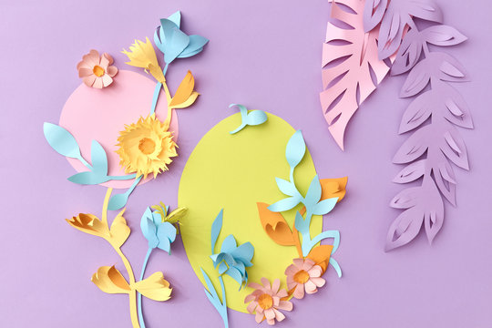 The frame in the form of an egg decorated with leaf, flowers mad