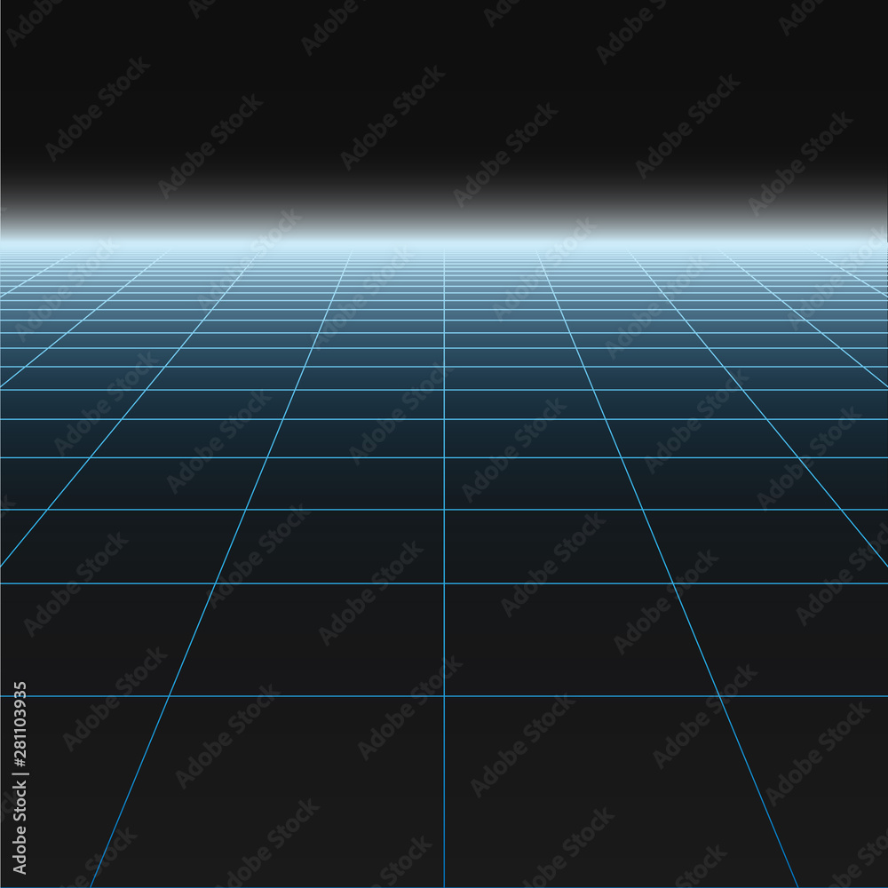 Poster grid in perspective. abstract glowing background. vector illustration.