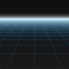 Grid in perspective. Abstract glowing background. Vector illustration.