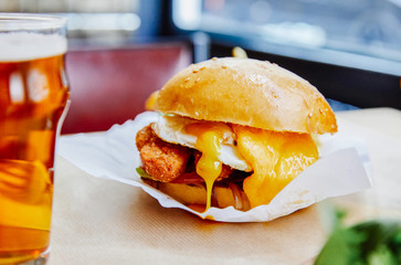 Chicken Burger with egg and cheddar