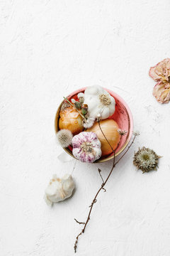 Garlic, Onion and Flower Arrangement
