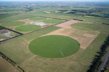 Irrigation circle, Canterbury Plains, New Zealand.