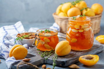 Apricot jam with thyme and almonds.