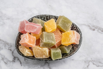 colorful turkish delights on a marble table