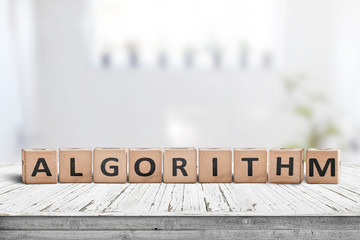 Algorithm word on a wooden sign made of blocks