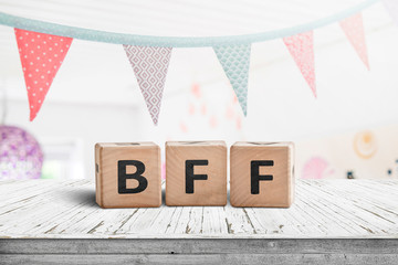 BFF greeting message made of wooden blocks