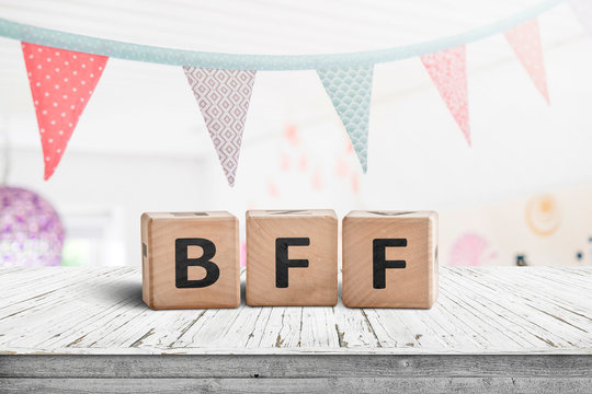 BFF greeting message made of wooden blocks