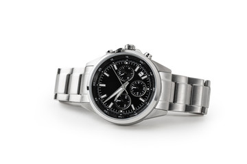 Luxury watch isolated on white background. With clipping path for artwork or design. Black.