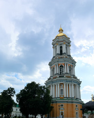 Fototapeta na wymiar Bell tower Kiev Pechersk Lavra and Cathedral of the Dormition. Kyiv, Ukraine.
