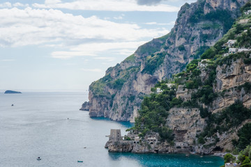 Lovely View from the Cliffside Village Positano, province of Salerno, the region of Campania, Amalfi Coast, Costiera Amalfitana, Italy