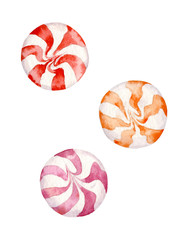 Watercolor illustration of colored candies.