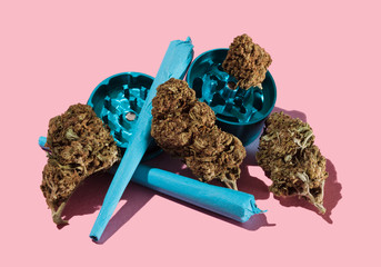 Buds Grinder and Joint on Pink