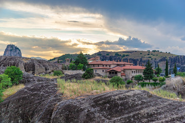 Obraz premium The Holy Trinity Monastery, also known as Agia Triada is an Eastern Orthodox monastery at Meteora in central Greece, situated near the town of Kalambaka.