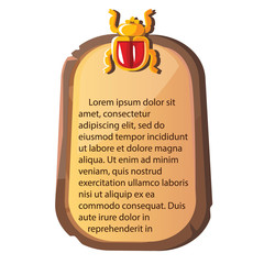 Stone board or clay tablet with Egyptian scarab beetle cartoon vector illustration Ancient object for recording storing information, graphical user interface for game design on white