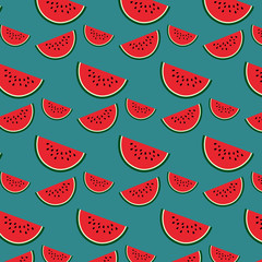 Watermelon slice pattern on blue background.Vector illustration