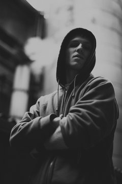 Portrait Of Man In Hooded Sweatshirt