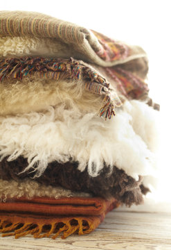 Stack of pelts and blankets