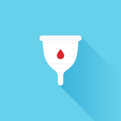 Menstrual cup with long shadow. Female's hygiene product. Alternative sustainable. Menstruation concept. Vector illustration, flat design