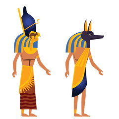 Ancient Egypt wall art or mural element cartoon vector. Monumental painting with Egyptian culture symbols, ancient gods with human figures and animal heads, isolated on white background © klyaksun