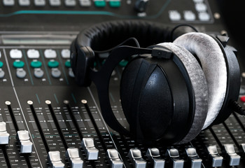 Fototapeta na wymiar Close-up mixer headphones