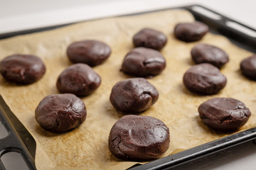 Chocolate Cookies In Tray Before Cooking In Oven