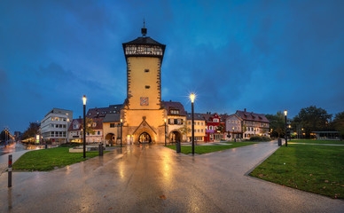 Reutlingen, Germany. Historic Tubinger Tor at dusk