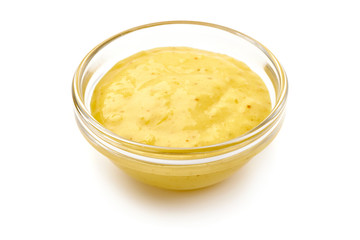 Curry sauce in a bowl, isolated on white background