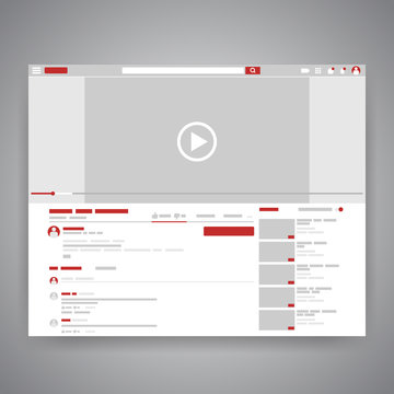 Web Browser Social Media Youtube Video Player Interface. Play Video Online Mock Up. UI Window With Navigation Icon. Vector Illustration.
