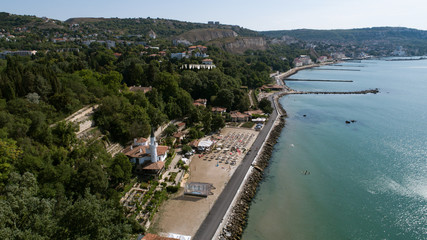 Fototapeta na wymiar Aerial view of a Castle at Black Sea on a sunny day.