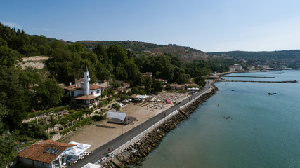 Aerial view of a Castle at Black Sea on a sunny day.