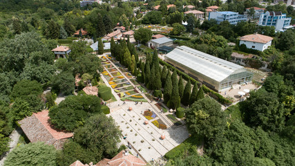 Aerial view of Balchik Castle at Black Sea on a sunny day.