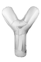 Letter Y made of chrome silver inflatable balloon isolated on white background. One of full alphabet balloon set. Customize your message.