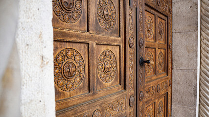 Historical Entrance with Ornaments of the Votive Church and Cathedral of Our Lady of Hungary, Dom in Szeged