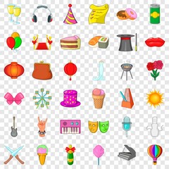 Celebration icons set. Cartoon style of 36 celebration vector icons for web for any design