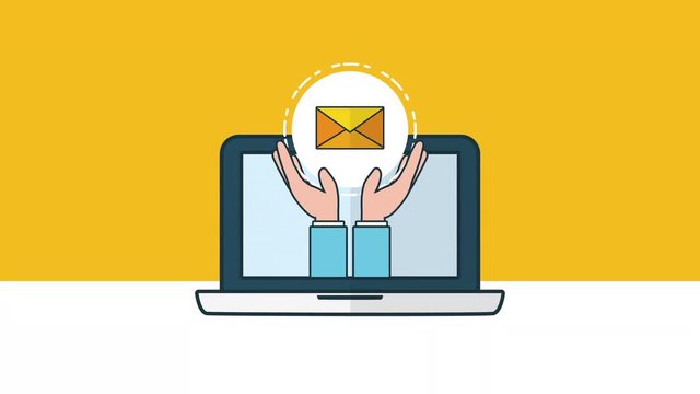 laptop computer device with hands and envelope
