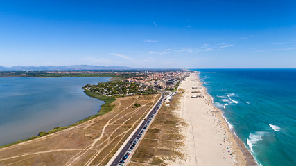 Aerial panorama of Canet en Roussilon in the Pyrenees Orientales