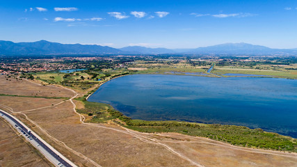 Aerial view of the Canet and Saint Nazaire lake, France