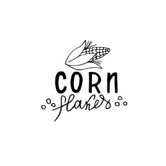 Very high quality original trendy vector lettering illustration of sweet corn. Bunch of Corn. summer farm design elements. Hand drawn.