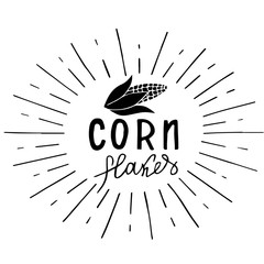 Very high quality original trendy vector lettering illustration of sweet corn. Bunch of Corn. summer farm design elements. Hand drawn.