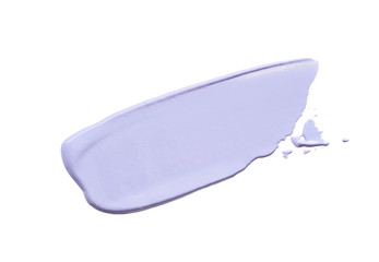 Gently purple strokes and texture of face cream or acrylic paint isolated on white background