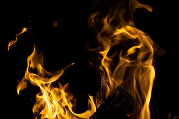 strong fire flames on black isolated background