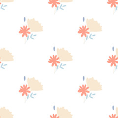 Beautiful pattern with simple foolproof flower botanical. Wild botanical garden bloom. Flower background. Spring floral surface pattern. Leaves illustration.