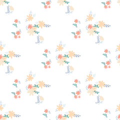 Beautiful pattern with simple foolproof flower botanical. Wild botanical garden bloom. Flower background. Spring floral surface pattern. Leaves illustration.