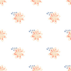 Beautiful pattern with simple foolproof flower botanical. Wild botanical garden bloom. Flower background. Spring floral surface pattern. Leaves illustration.