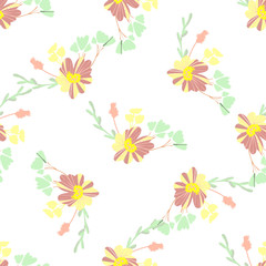Fototapeta premium Abstract simple flowers seamless pattern for fabric design.&nbsp;Vector repeat illustrations.&nbsp;Romantic twig and flora seamless pattern.Botanical wallpaper.&nbsp;Element decorative floral.