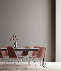 Wall, poster mock up in dining room,  minimalist interior, 3d render © artjafara